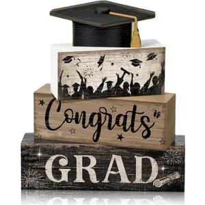CroBlissful 4 Pcs Graduation Table Decorations Graduation Tiered Tray Decorations Class of 2026 Congrats Grad Wooden Block Centerpiece Sign Farmhouse Congratulate Gifts for Tabletop Home Shelf Office