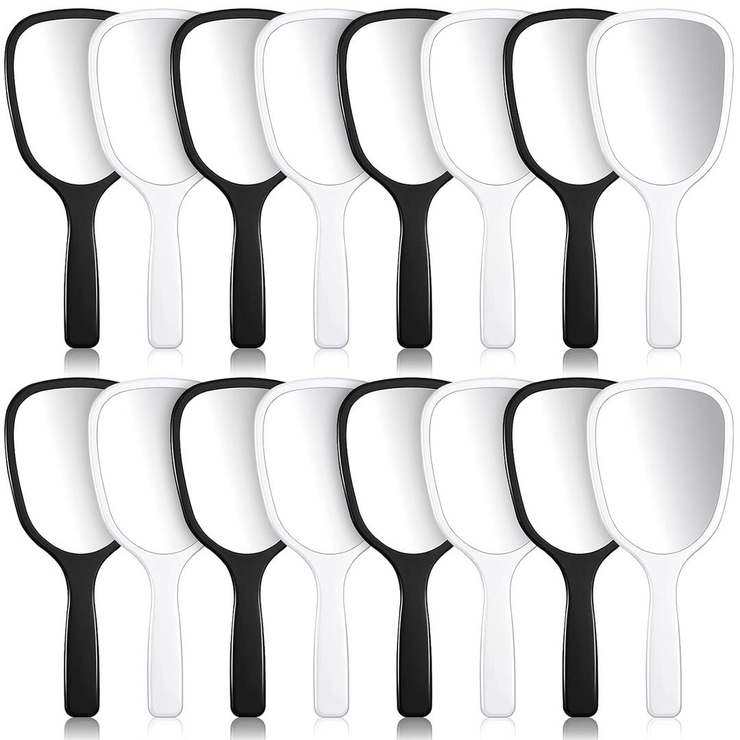 Hicarer 10 Pcs Hand Handheld Mirror with Handle Plastic Travel Makeup Handheld Cosmetic Mirror for Travel, 3.15 Inch Wide, 7.09 Inch Long (Black,White)