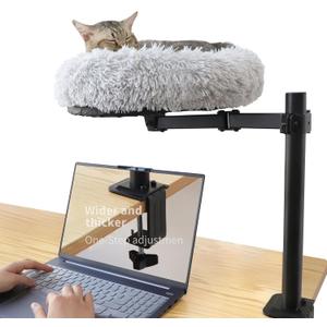 HengLiSam 18'' Cat Desk Bed, 360 Rotating & Height Adjustable Cat Hammock Bed, Cozy Soft Plush Pet Cushion for Office Desks and Game Tables