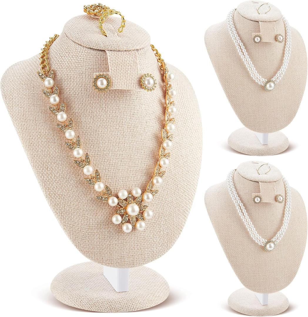 Youyole 3 Pcs Linen Jewelry Display Necklace Earrings Ring Display Stand Jewelry Bust/mannequin for Selling and Shows