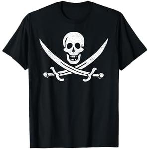 Jolly Roger Pirate Flag Calico Jack Halloween Costume T-Shirt, Size Medium