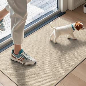 LEKEEPGO Door Mat 17"x29", Non Slip Door Mat Indoor Entrance, Rubber Backing Indoor Door mat Washable Absorbent Low-Profile Doormat Front Entryway Entry Resist Dirt Inside Door Mats, Khaki