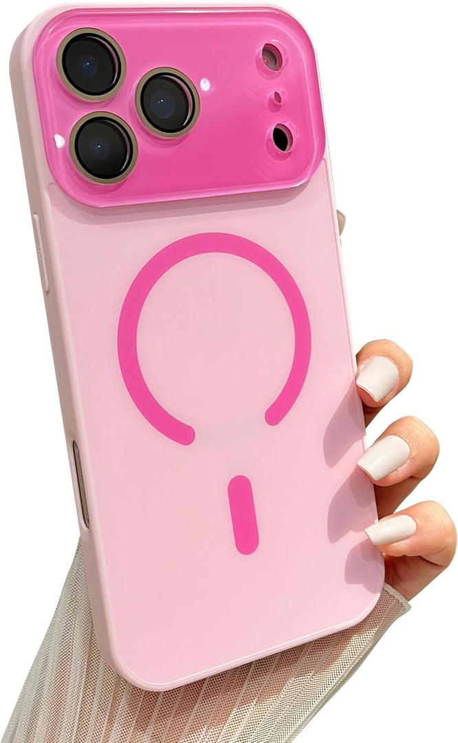 Caseative Crystal Camera Lens Protection Candy Color Magnetic Case for iPhone, Compatible with MagSafe Wireless Charging (Pink, iPhone 17 Pro Max)