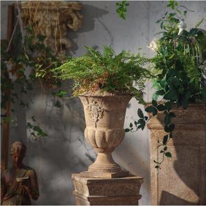 16inch Tall Vintage Garden Iron Urn Planters for Indoor and Outdoor Plants, European Retro Style Classic Metal Imitation Stone Flower Pots Rustic Front Porch Home Decor Patio Deck Balcony, Medium