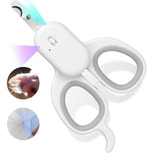 PAKEWAY Pet Nail Clipper with LED & -U-V Light, Cat Claw Trimmer with Ultra Bright LED Light for Nail Bloodline to Avoid Over Cutting, Sharp Angled Blade Grooming Tool for Dog Cat Rabbit Small Animals (Suitable for CatsDogs, Grey)