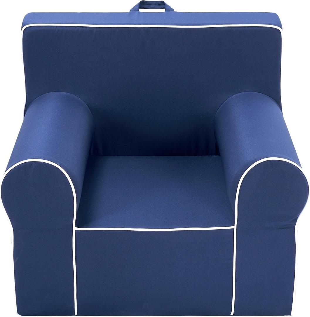 Heritage Kids Navy Everywhere Foam Armchair with Carry Handle and Removable Cover,25"x21"x 22",Ages 3+