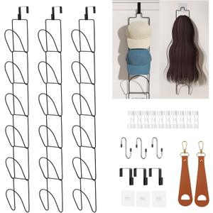 18 Pack Over The Door Hat Organizer for baseball caps | Multi-Functional Baseball Hat Rack for Closet | Wall Mounted Hat s torage organizer | 5 types of accessories cap holder stand w hooks ,Black (Trapezoidal Ring)
