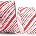 ALTIER 2.5 Inch x 40 Yards White Satin Red Glitter Stripes Wired Ribbon for Christmas Home Decoration Gift Wrapping Bow Making Wreath DIY Crafts