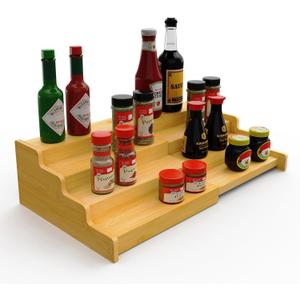 Spice Rack Organizer for Expandable 4-Tier, Adjustable Bamboo Spice Storage for Kitchen Cabinet, Pantry and Countertop Organization, Natural (8.58*9.44*4.29, Natrual)
