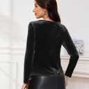 DRESSTELLS Womens Sequin Velvet Holiday Tops Glitter Sparkly Party Blouse Long Sleeve Christmas V-Neck Winter Shirts (Small, Black)