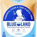 BLUELAND 100% Plastic-Free Dishwasher Detergent Tablets, 60 Count, Free & Clear, Eco-Friendly Dishwashing Pods, Natural, USDA Certified biobased