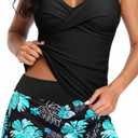 Talisea Womens Tankini Bathing Suits with Skirt Two Piece Tummy Control Swimsuits Ladies Swimwear L