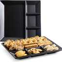 LAUCHUH Divided Serving Platters, 11 x 11 inch Porcelain Chip & Dip Serving Set Dinner Serving Tray 4 -Compartment Serving Dishes for Christmas, Candy, Nuts,Veggies, Snacks and Sauce, Black