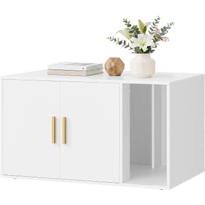 Feandrea Custos Collection - Cat Litter Box Enclosure, Modern Hidden Litter Box Furniture, Double Doors, Indoor Pet House, Side End Table, 31.5 x 19.7 x 17.7 Inches, Cloud White UPCL020WB01S