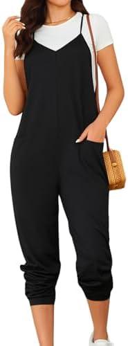 OYOANGLE Women's Causal Sleeveless Harem Leg Suspender Cami Jumpsuit Long Romper with Pockets Size XL