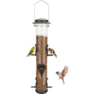 MIXXIDEA Metal Wild Bird Feeders, Squirrel Proof, Hanging 6 Port Tube Transparent Finch Feeders for Attracting Birds in Your Lawn, Garden, Balcony Coffee