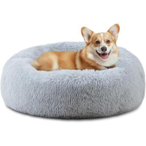 ELSKER&HOME Calming Dog Bed,Donut Washable Warming Soft Round 30 inches Dog Beds for Medium Dogs,Anti-Anxiety Fluffy Plush Cushion Bed Fits up to 45 lbs Pets (Grey)