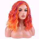 BERON Orange Pink and Purple Short Wave Wig for Women Girls Colored Body Heat Resistant Synthetic Wig for Cosplay Costume Party or Daily