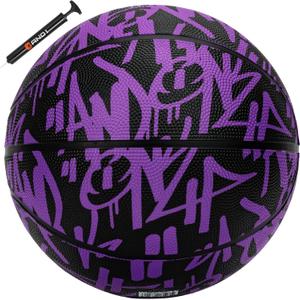 AND1 Fantom Graffiti Rubber Basketball - Streetball for Indoor and Outdoor Use, Deep Channel Construction and Durability (28.5 W/ Pump, Purple)