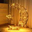 Eid Crafts Night Light Wooden Ramadan Star Crescent Mubarak Lamp Decor Glittery Moon Eid Decor with Battery Operated LED Eid Ornament Gift for Holiday Table Party(20 x 17 Inch)