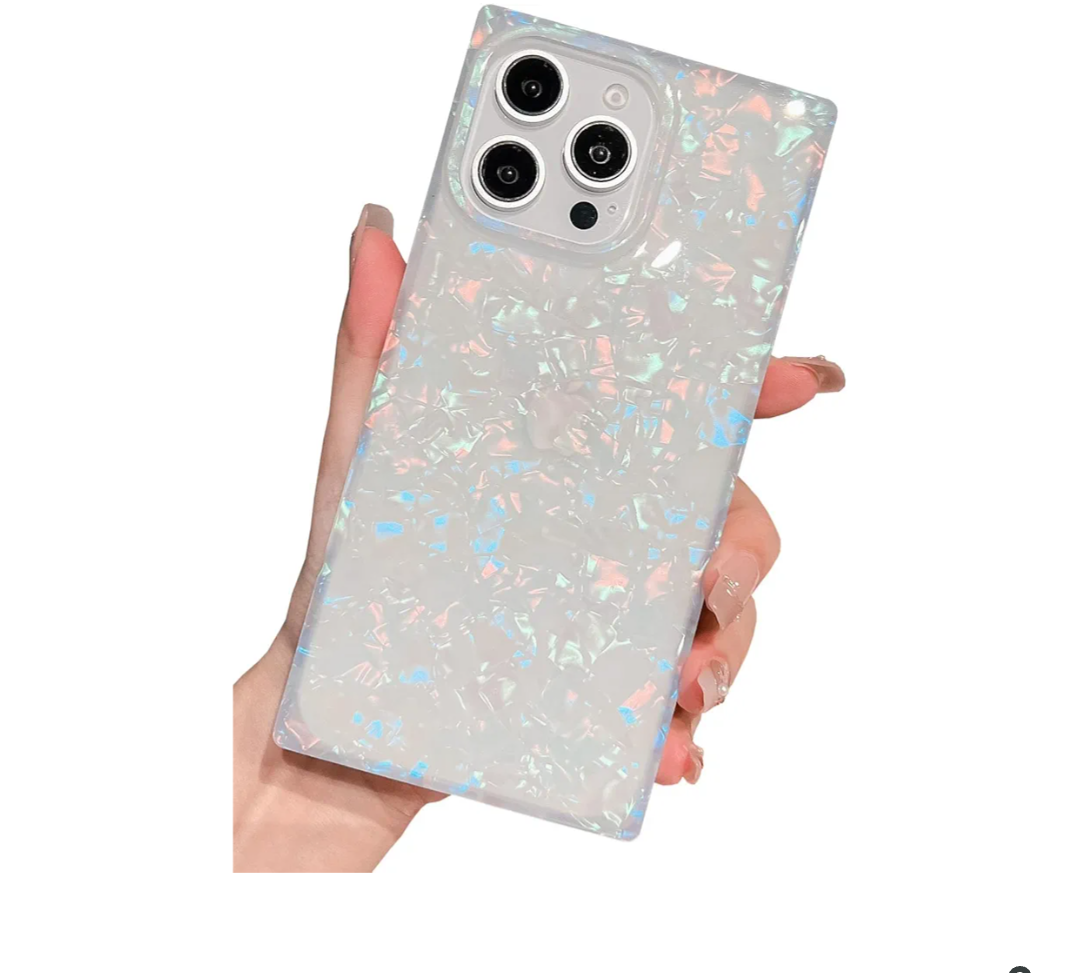 KERZZIL Cute Girly Rectangle Compatible with iPhone 16 Pro Max Case, Slim Colorful Sparkle Glitter Mother Shell Pearl Pattern Translucent Soft TPU Protective Bumper Cases Cover(Pearl,16 Pro Max)