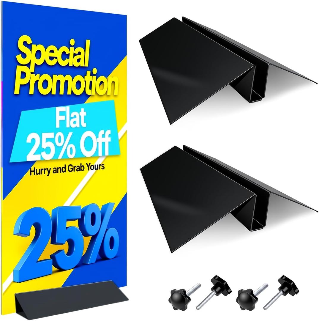 2-Pack Metal Floor Sign Stand Holders - Upward-Flipping Edges for Stability & Deformation Resistance, Foam Board Display Stand Fits Foam Board & Acrylic Signs 0.25"-1.5" Thick, Up to 72" High, Black Base Only