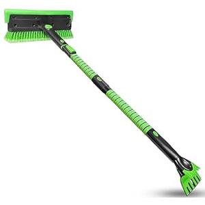 SEAAES 56 Inch Truck Snow Brush Scraper Long Handle, Heavy Duty Extendable Snow Broom for SUV, Windshield Ice Scraper with Foam Grip for Car Automobile Vehicle Window - Green