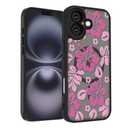 SobLn for iPhone 16 Plus Case, Black Floral Flower Pattern Case [Compatible with MagSafe] [Translucent Matte] Cute Slim Shockproof Protective Women Girls Phone Case 6.7", Pink Hibiscus Flower