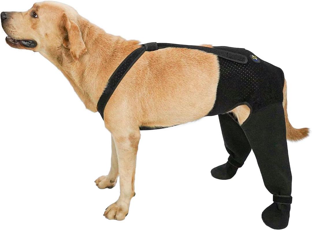 COODEO Dog Paw Protector with Hind Leg Sleeve, Waterproof Anti-Licking Dog Sock with Non-Slip Bottom, Rear Leg Recovery Cover for Wounds, Hot Spots, Skin Irritation & Outdoor Use (Black, L)