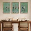 Large Vintage Heron Green Framed Canvas Wall Art,Crane Lake Wildlife Wall Decor,Minimalist Animals Art Prints,Nature Birds Landscape Artwork for Living Room,Bedroom,Farmhouse- 16''x24''x3