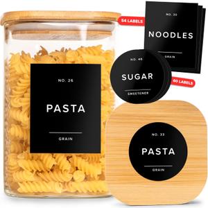 Minimalist Pantry Labels - 114 Self-Adhesive, Waterproof & Oil-Resistant Kitchen Labels for Organizing Storage Bins, Jars & Containers (Black)