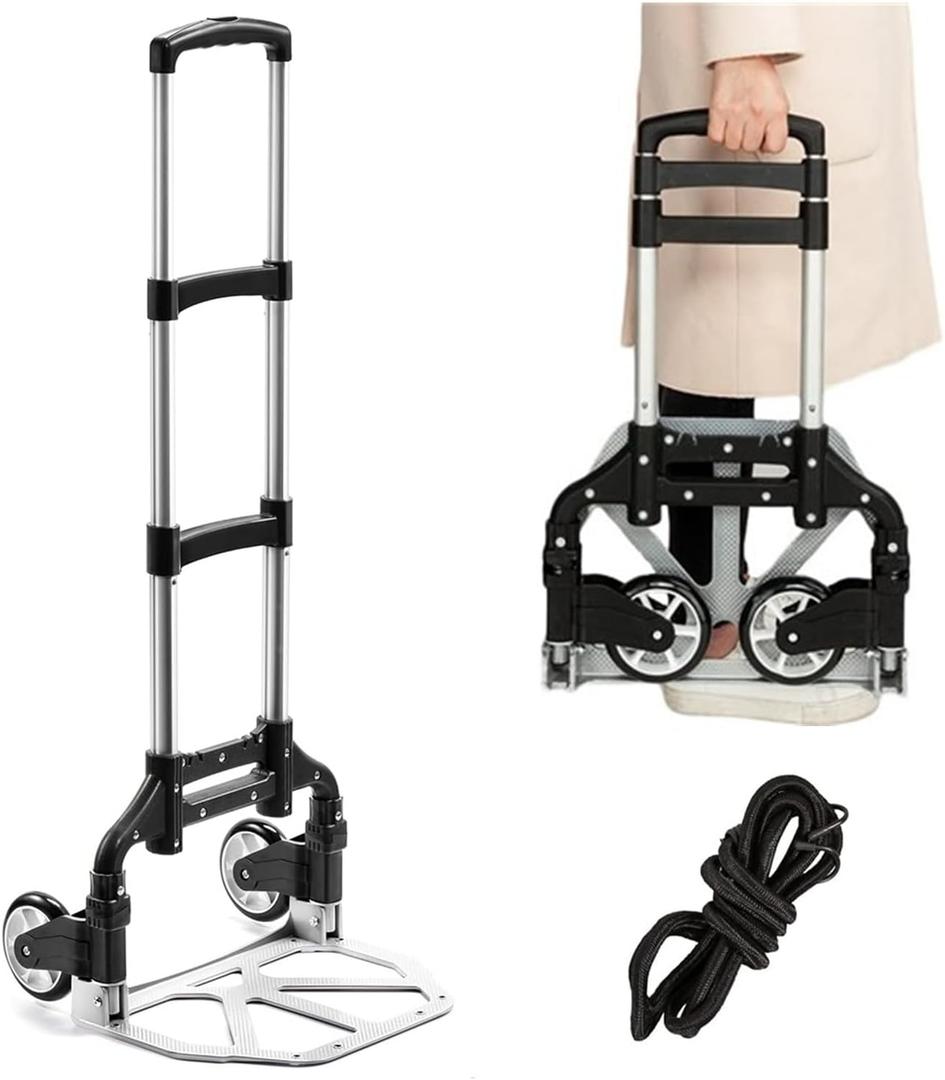 Folding Hand Truck Aluminum Portable Folding Hand Cart 180lbs Capacity Hand Cart and Dolly Ideal for Home, Auto, Office,Travel Use,Black