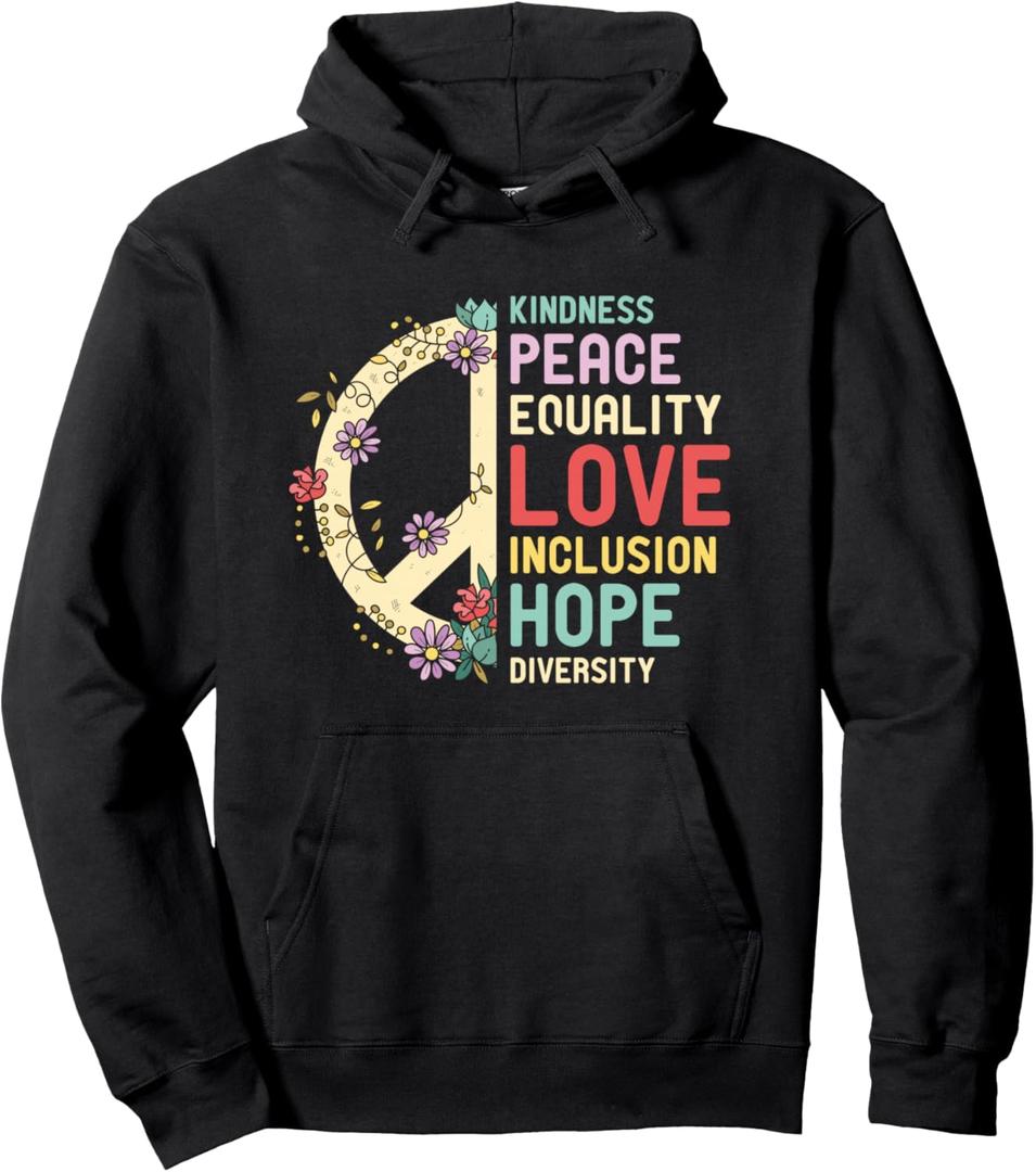 Diversity Equality Love Peace Human Rights Social Justice Pullover Hoodie, XL