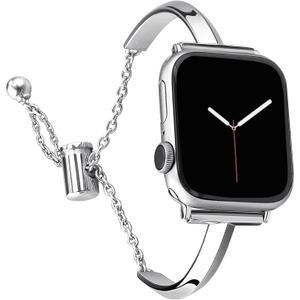 PlusRoc Stainless Steel Band Compatible with Apple Watch Band 38mm 40mm 41mm 42mm 44mm 45mm 46mm 49mm iWatch SE Series 10 9 8 7 6 5 4 3 2 1, Slim Versatile Bangle Bracelet for Women (Silver)