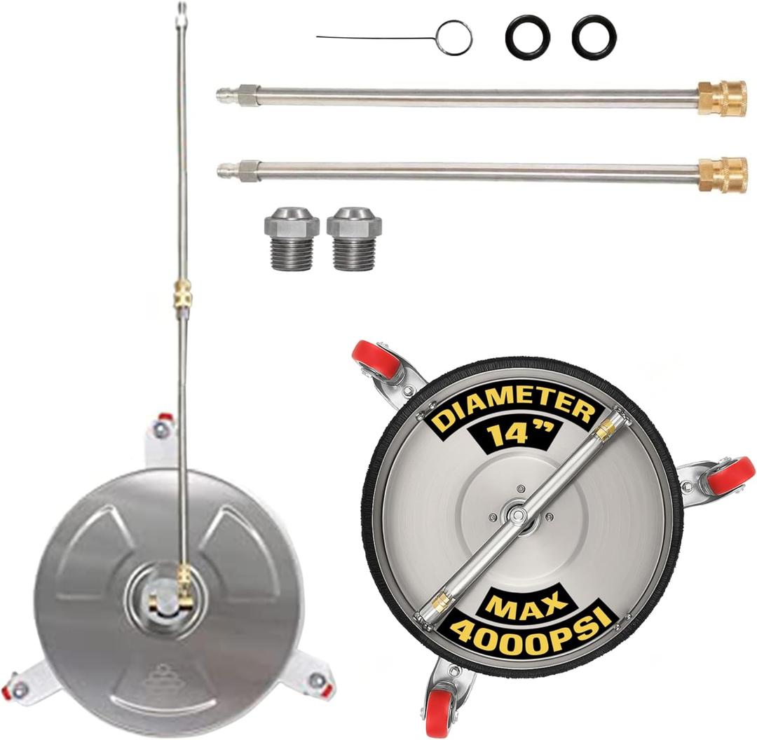 EDOU Direct 14" Pressure Washer Surface Cleaner with Wheels | Stainless Steel Disc Concrete Cleaner | Heavy Duty Power Washer for Floor Driveway, Patio | 4,000 PSI Max Working Pressure