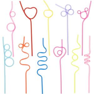 24 Pcs Crazy Silly Straws, Reusable Plastic Loop Curly Drinking Straws for Valentines Day Gift Christmas Birthday Wedding Party Supplies Decoration