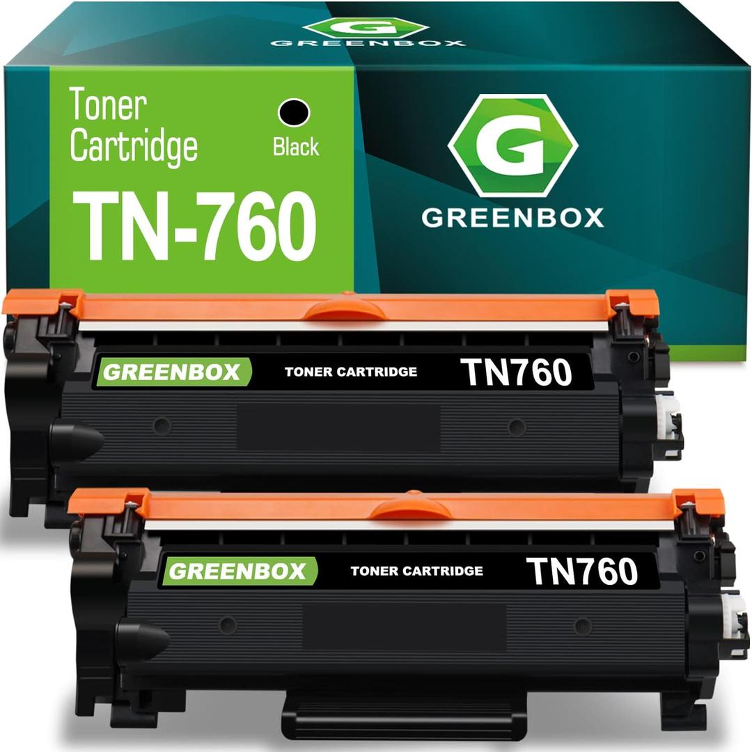GREENBOX TN760 Black Toner Cartridges High Yield Replacement for Brother TN760 TN-760 TN730 TN-730 Toner for HL-L2350DW L2395DW L2390DW L2370DW DCP-L2550DW MFC-L2750DW L2710DW L2717DW Printer, 2 Pack