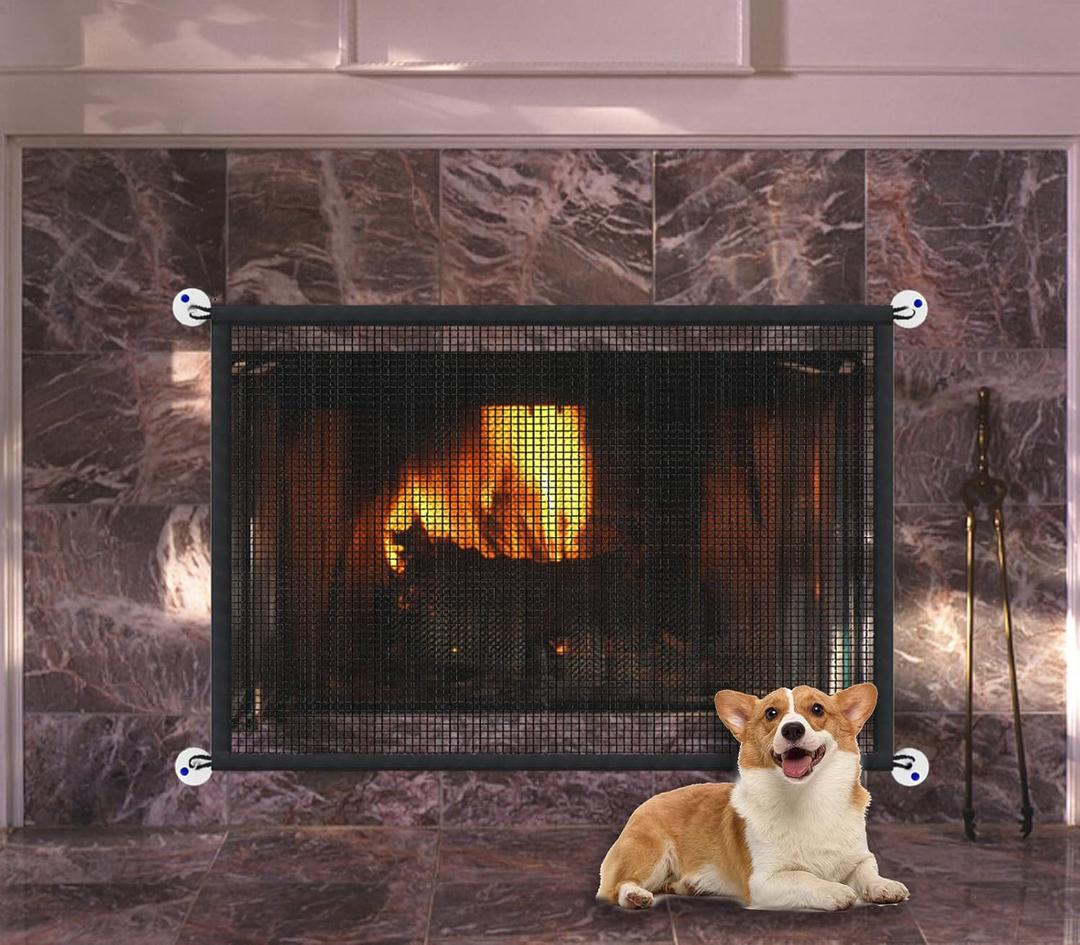 Fireplace Cover Screen Fireplace Baby Proofing 39"X32" Safety Mesh Cover Fire Place Guard Gate for Child Toddler and Pets, Black