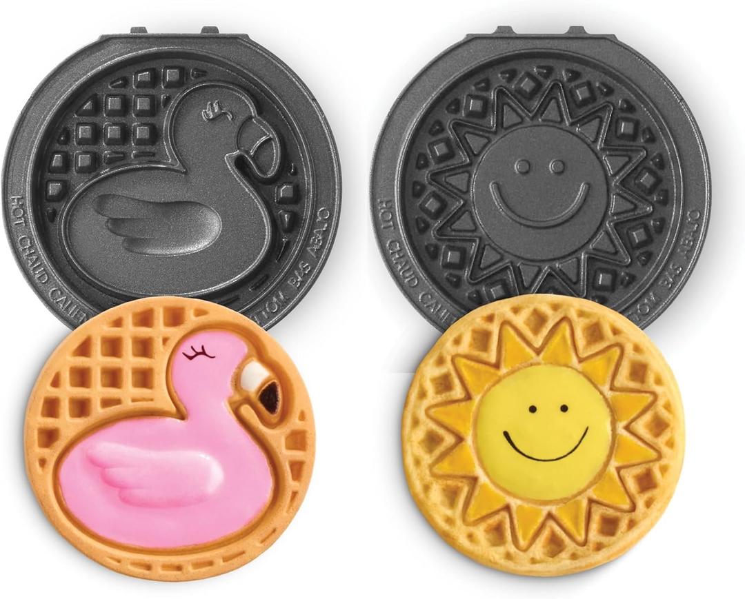 Dash MultiMaker Mini System Removable Plate Set - Nonstick Replacement Plates for Summer Waffle Breakfast - Waffle Maker Not Included - 4-Inch - Two-Pack - Flamingo & Sun