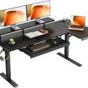 OffiGo 55 Inch L Shaped Electric Standing Desk with Keyboard Tray, Reversible Height Adjustable Corner Computer Desk with Monitor Stand, Sit Stand Up Lift Table for Home, Office, Carbon Fiber Black