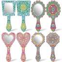 Threehoney 4 Pcs Diamond Painting Mirror Handheld Kits Valentine Christmas Art Gifts Compact Decorate Your Own Mirror for Hand DIY Crafts