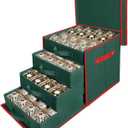 WDZREE Premium Large Christmas Ornament Storage,Box with Side Open, Drawer Style Trays - 3" Compartment, 4 Trays, Keeps 64 Holiday Ornaments -Made of Durable 600D Oxford Fabric Tear-Proof Material (Green)
