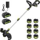 20V Cordless String Trimmer, Two 2.0Ah Battery Powered with Fast Charger, 12'' Grass Cutter with Auto Line Feed, 3-in-1 Electric Lawn Mower Grass Trimmer&Edger Lawn Tool with 8 Lines for Yard, Garden, Two Batteries
