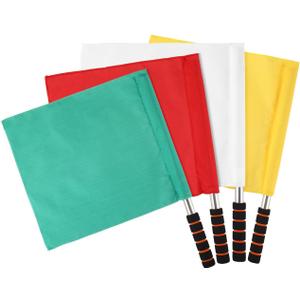 4Pcs Sports Referee Flags, Stainless Steel Pole with Sponge Grip, High Visibility Signal Tool for Soccer Football Volleyball Track Competition (Green)