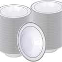 BESTVIP 200 Pack Plastic Bowls with Silver Rim, 12 oz Disposable Soup Bowls, Heavy-duty Dessert Fruit Bowl for Party, Wedding, Christmas, Dinner Catering