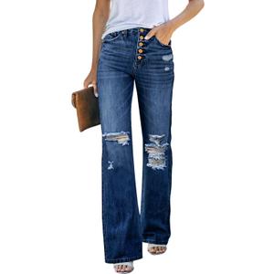 LookbookStore High Waisted Ripped Flare Jeans for Women Distressed Bell Bottom Jeans Wide Leg Pants (Medium, Dark Blue) LookbookStore High Waisted Ripped Flare Jeans for Women Distressed Bell Bottom Jeans Wide Leg Pants (Medium, Dark Blue)