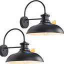 16" Extra Large Solar Barn Light for Outside, Dusk to Dawn Gooseneck Farmhouse Barn Lights, Waterproof Black Outdoor Wall Light Solar Powered for House Garage Patio, 2-Pack