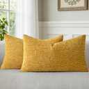 a moment Mustard Yellow Chenille Throw Pillow Covers 12x20 Inch Pack of 2 Modern Decorative Throw Pillow Covers Farmhouse Cross Covers Home Decor for Sofa Bedroom Living Room