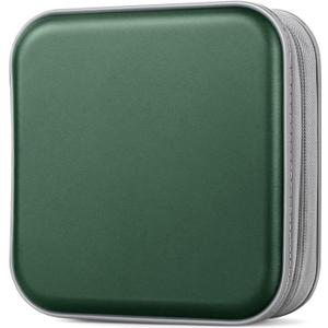 CD/DVD Case Wallet, 48 Capacity, Dark Green, Plastic, Portable Storage Organizer