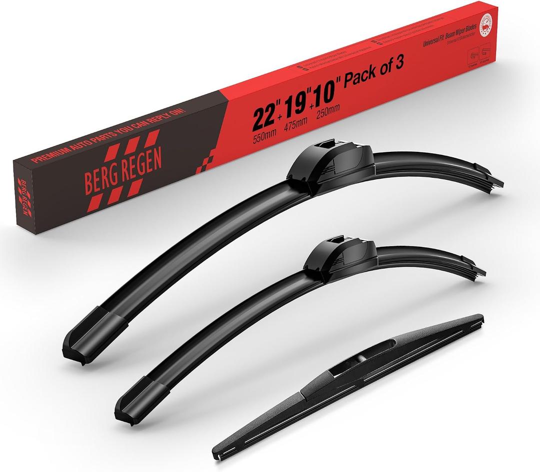 BERG REGEN 22"+19" Windshield Wiper Blades with 10" Rear Automotive Replacement Set for Mazda CX-3 2016 2017 2018 2019 2020 2021 Genuine OEM Quality (Set of 3)